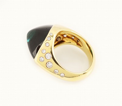 27067321a - 18 kt Gold Turmalin-Brillant-Ring, GG 750/000, Einzelanfertigung eines renommierten ...