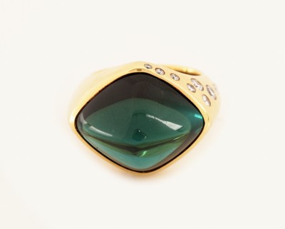 27067321c - 18 kt Gold Turmalin-Brillant-Ring, GG 750/000, Einzelanfertigung eines renommierten ...