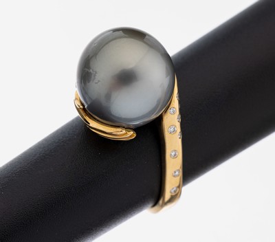 Image 18 kt Gold Perl-Brillant-Ring, GG 750/000, Einzelanfertigung eines renommierten ...