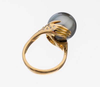 27067323a - 18 kt Gold Perl-Brillant-Ring, GG 750/000, Einzelanfertigung eines renommierten ...