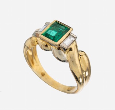 Image 18 kt gold emerald-diamond-ring , YG/WG 750/000, costum made by a renowned goldsmith ...