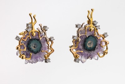 Image Paar 18 kt Gold Amethyst-Brillant-Ohrstecker, GG/WG/RG 750/000, Einzelanfertigung eines ...