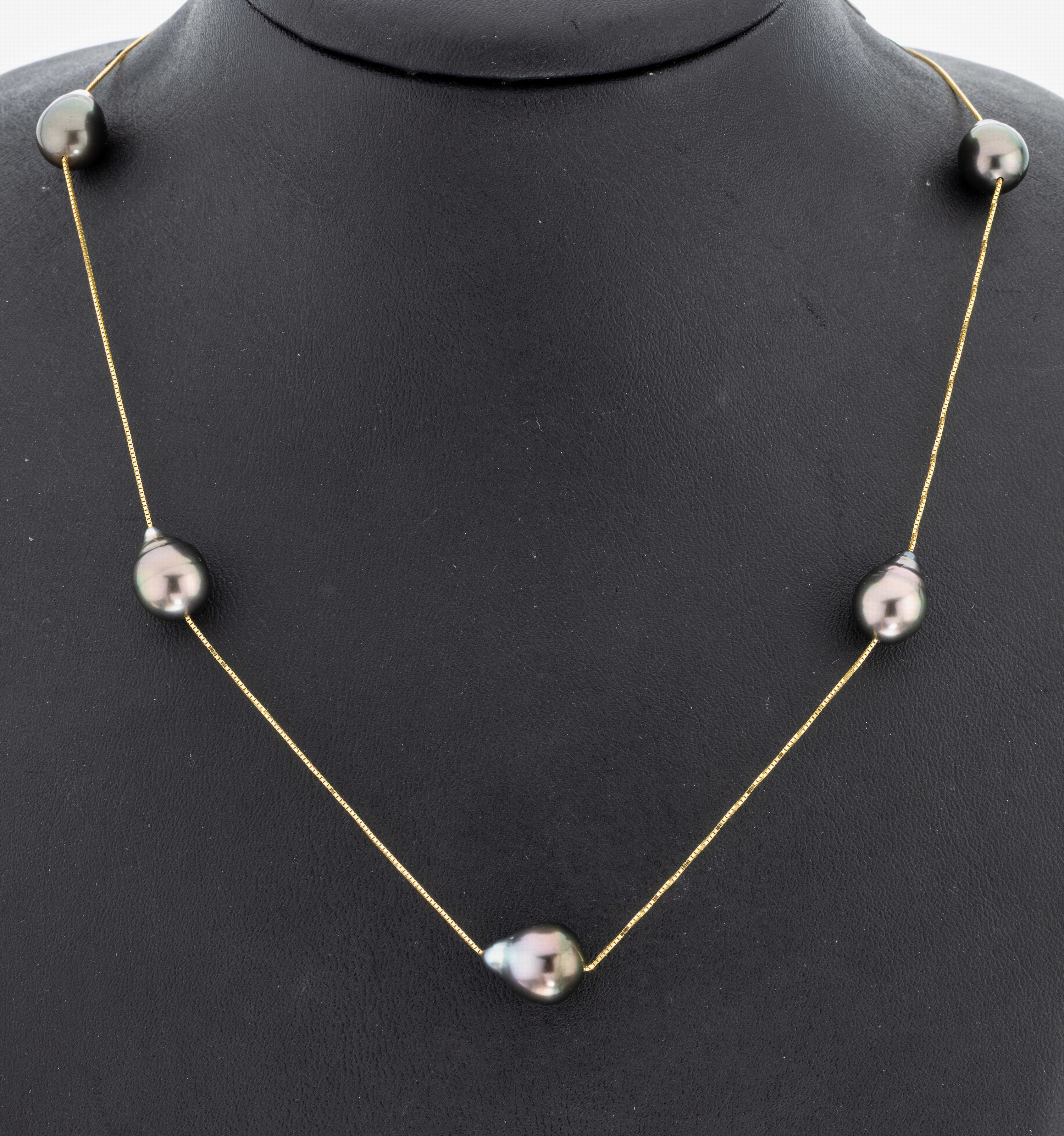 Image 27067554 - 14 kt Gold Perl-Collier, GG 585/000, 5 unrunde Tahitizuchtperlen, D. ca. 9.1 mm, L. ca. ...