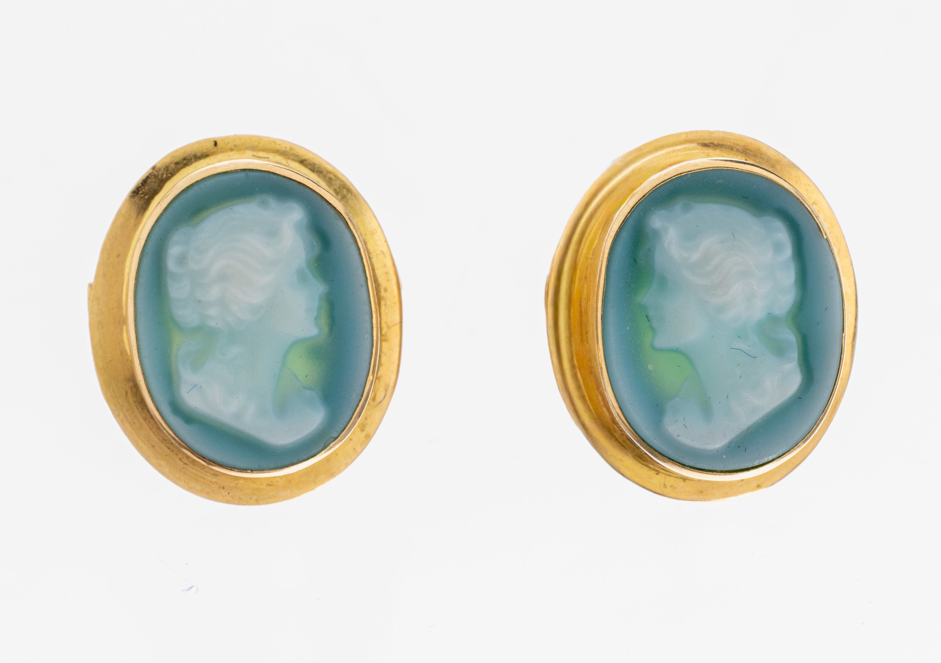 Image 27067632 - Paar 18 kt Gold Kamee-Ohrstecker, GG 750/000, schlichte Gestaltung, 2 kl. ovale ...