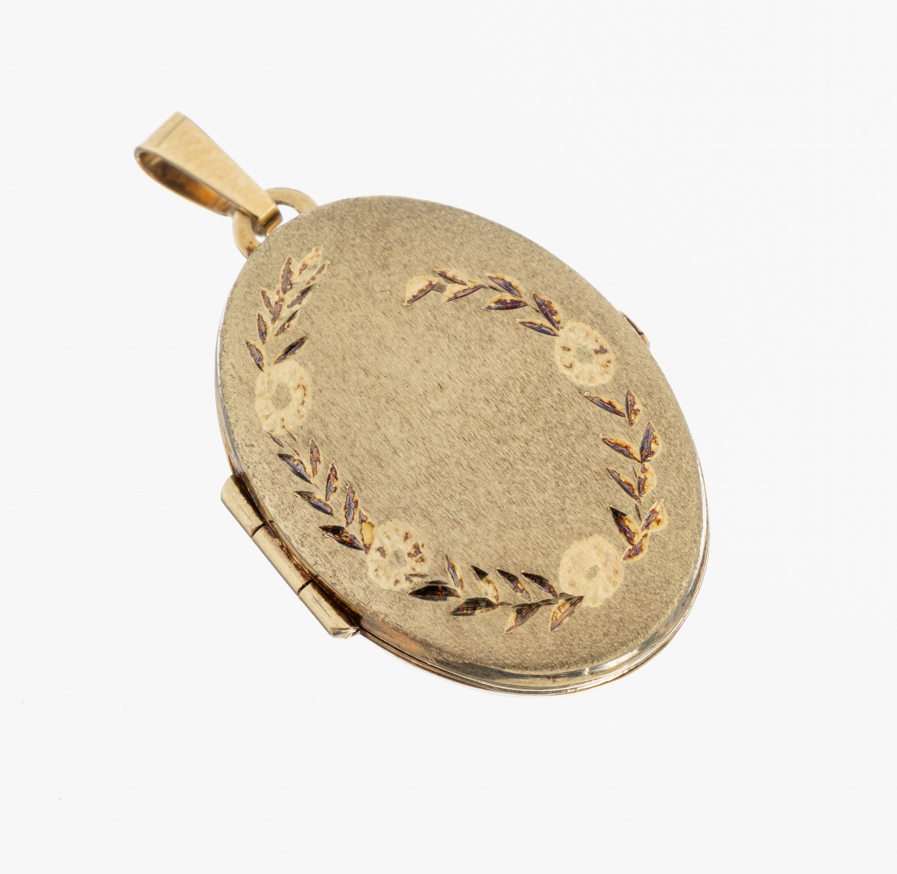 Image 27067634 - 14 kt Gold Medaillon-Anhänger, GG 585/000, Vorderseite sat. und floral grav., ca. 3.6 ...