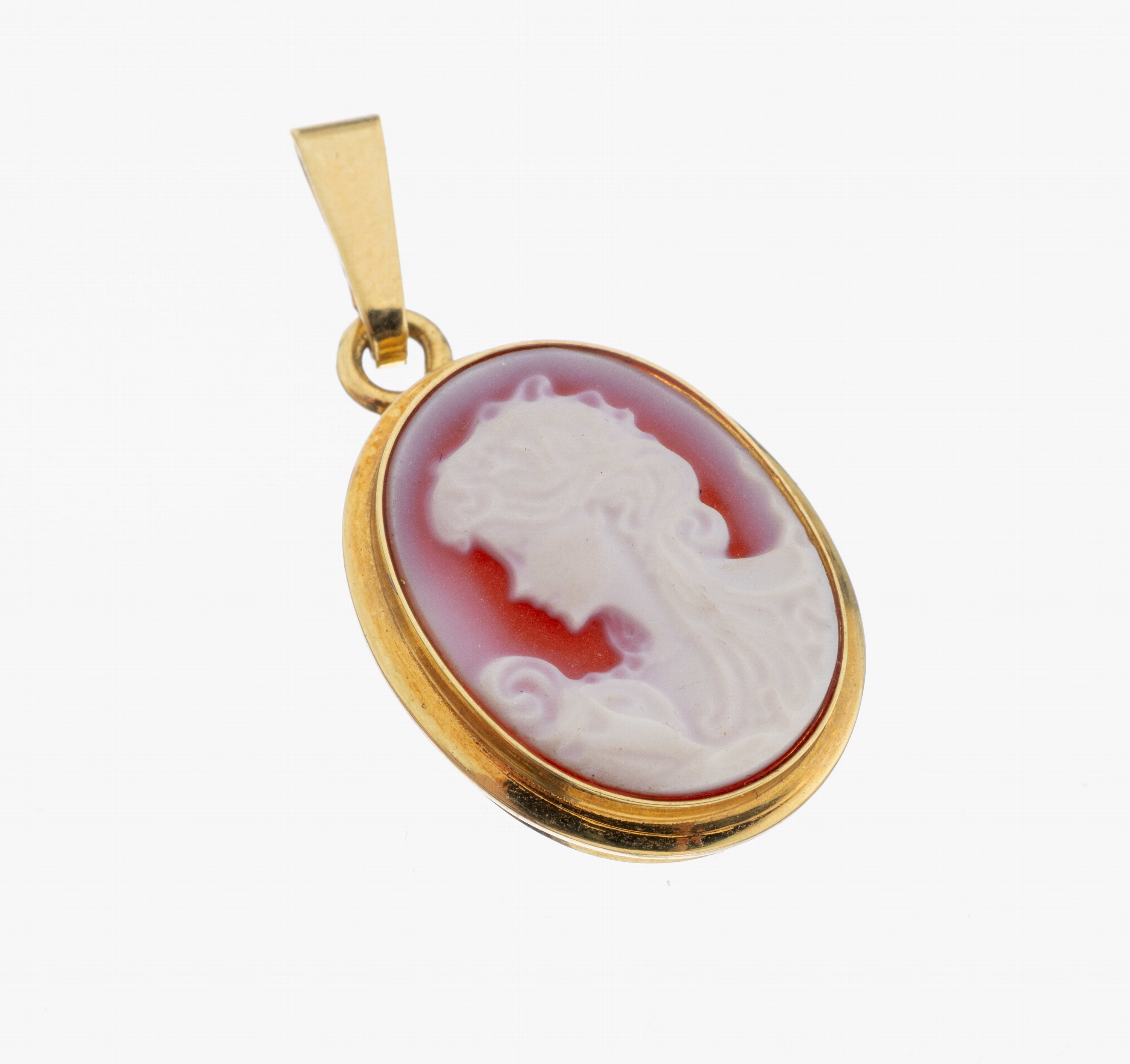 Image 27067635 - 14 kt gold cameo-pendant , YG 585/000, oval layer stone-cameo, presentation of a young ...