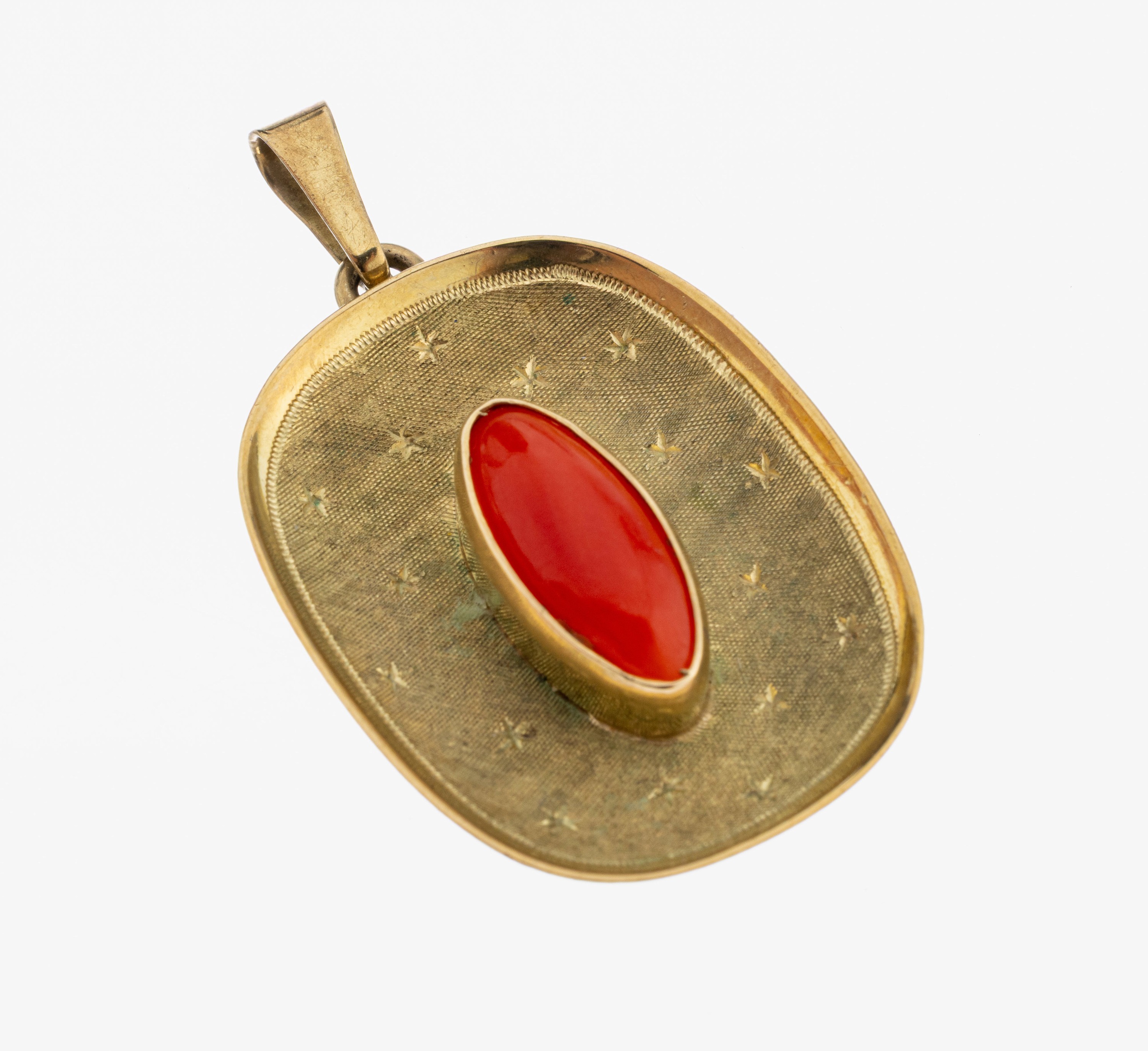 Image 27067637 - 8 kt Gold Korallen-Anhänger, GG 333/000, Oberfläche strukt. mit Sternmotiven, ...