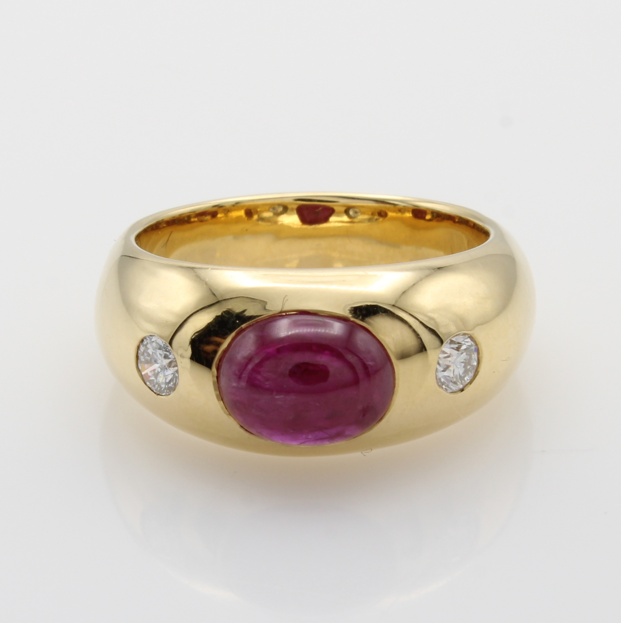Image 27067815 - Bandring mit Rubin und Brillanten, GG 750/ 000, ovaler Rubincabochon ca. 3.23 ct, 2 ...