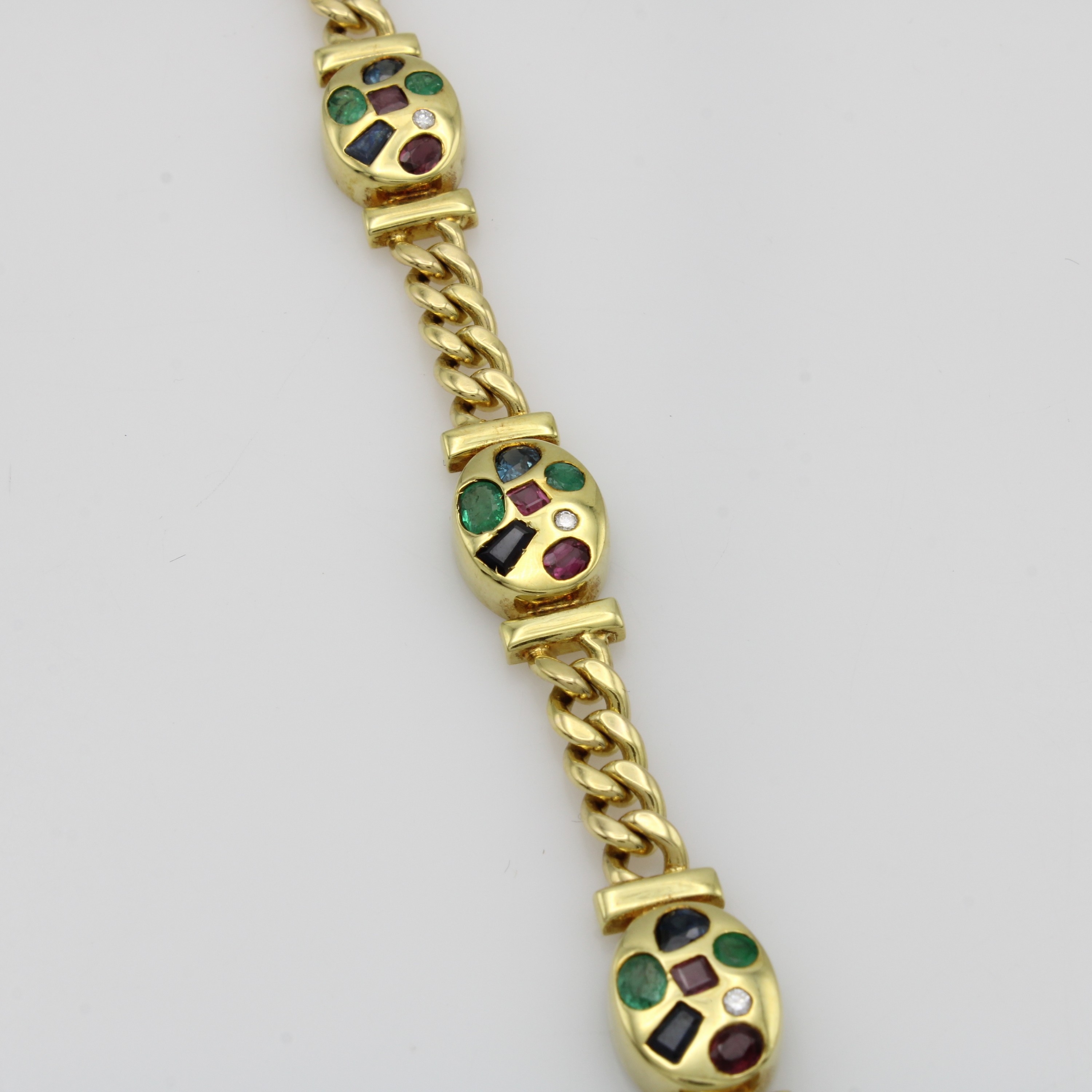 Image 27067913 - Panzerarmband mit Rubinen, Saphiren, Smaragden und Brillanten, GG 585/000, 5 ovale ...