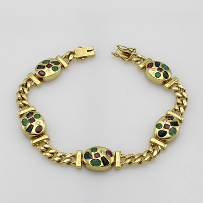 27067913a - Panzerarmband mit Rubinen, Saphiren, Smaragden und Brillanten, GG 585/000, 5 ovale ...