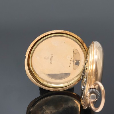 27067990f - IWC Herrensavonette in RG 585/000 mit Kaliber 53, Schweiz um 1898, guill. 3-Deckel ...