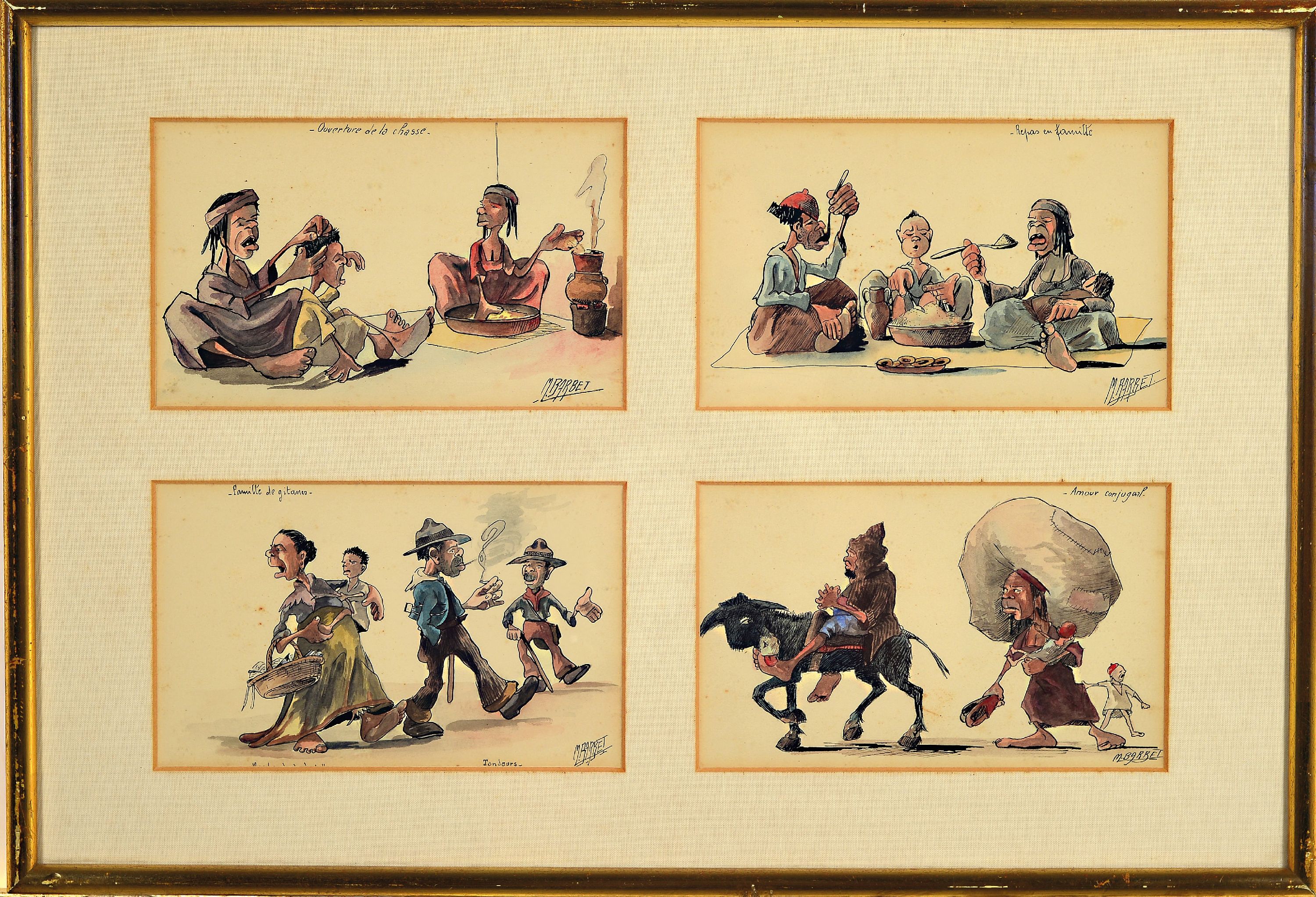Detail k: M. Barbelt, französischer Karikaturist der Mitte des 20.Jh., "Scenes et Types Algeriens", 14 Aquarelle mit karikierenden Alltagsszenen in ...
