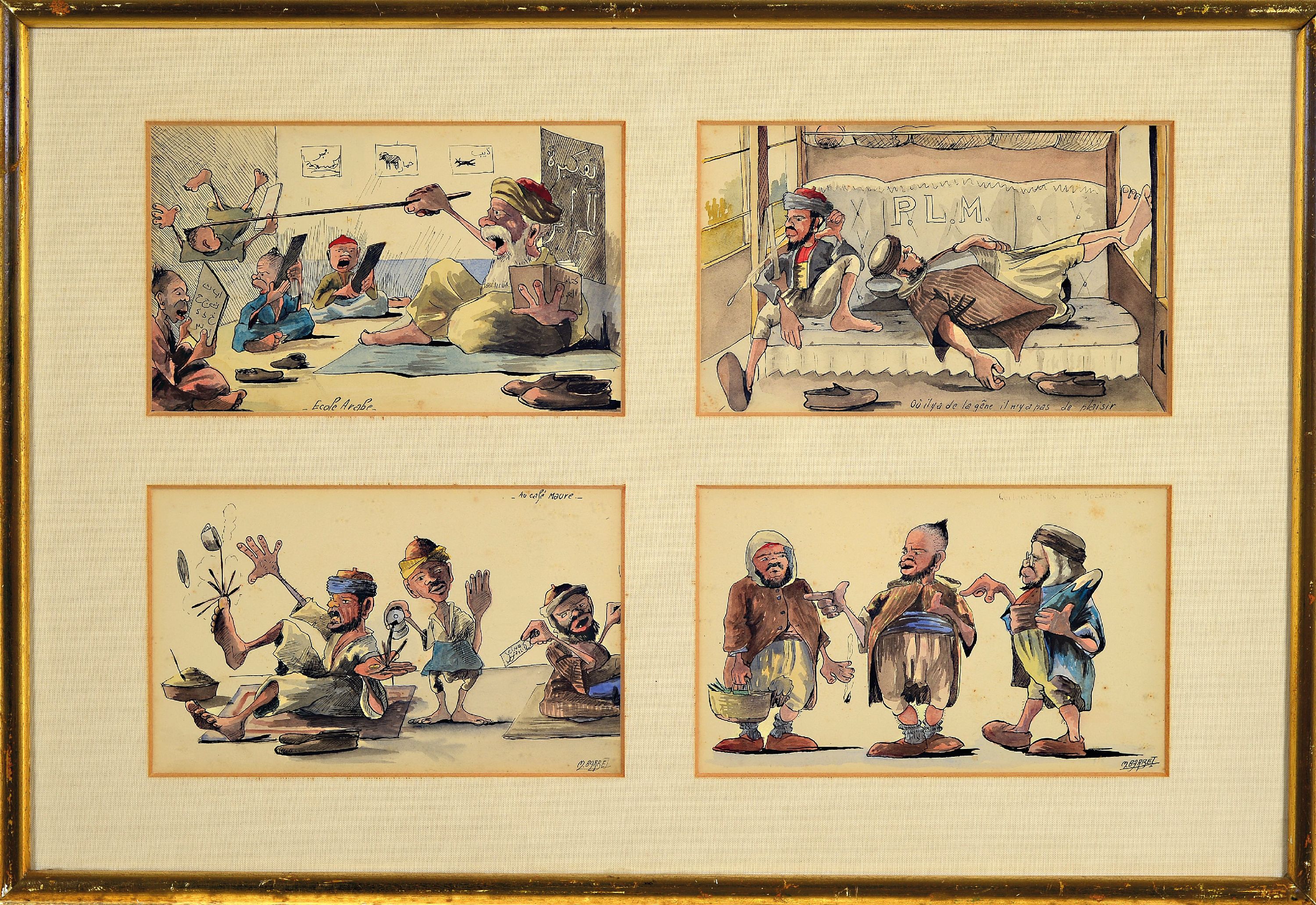 Detail m: M. Barbelt, französischer Karikaturist der Mitte des 20.Jh., "Scenes et Types Algeriens", 14 Aquarelle mit karikierenden Alltagsszenen in ...
