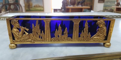 27068148a - Small Jardiniere, France, around 1900, brass, landscape with Pan playing the flute and a ...