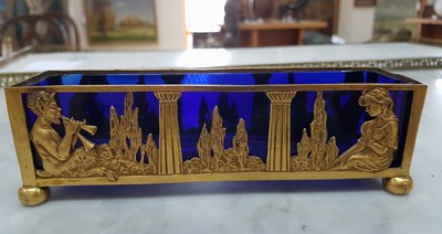 27068148c - Small Jardiniere, France, around 1900, brass, landscape with Pan playing the flute and a ...