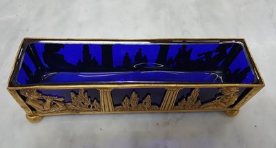 27068148f - Small Jardiniere, France, around 1900, brass, landscape with Pan playing the flute and a ...