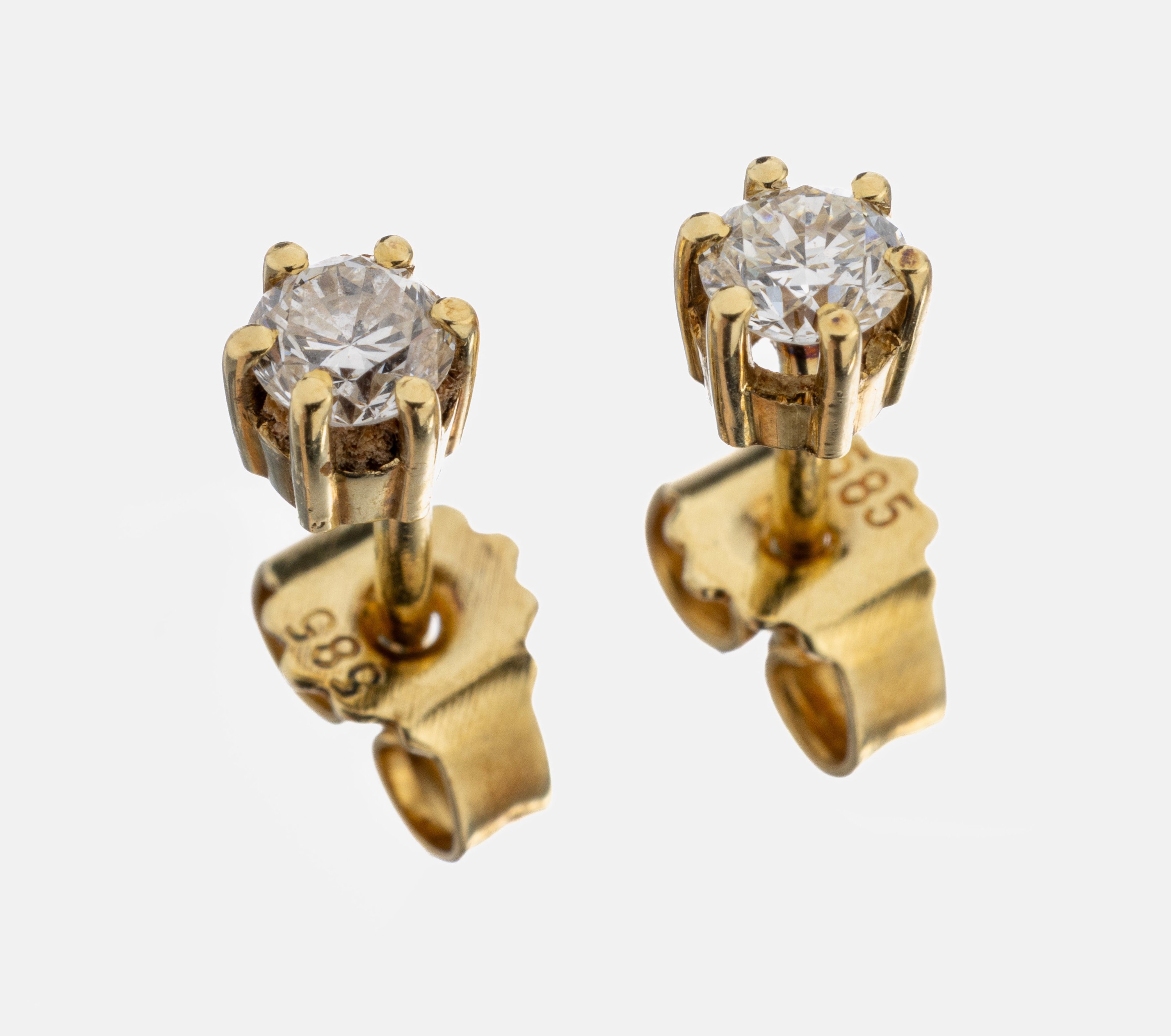Image 27068445 - Pair of 14 kt gold brilliant-earrings , YG 585/000, 2 brilliants total approx. 0.30 ct ...