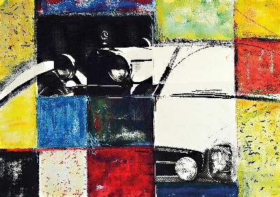 Image Max Stern, geb. 1868 München, Collage aus der Serie Fahrzeugbilder, Acryl und Papier ...