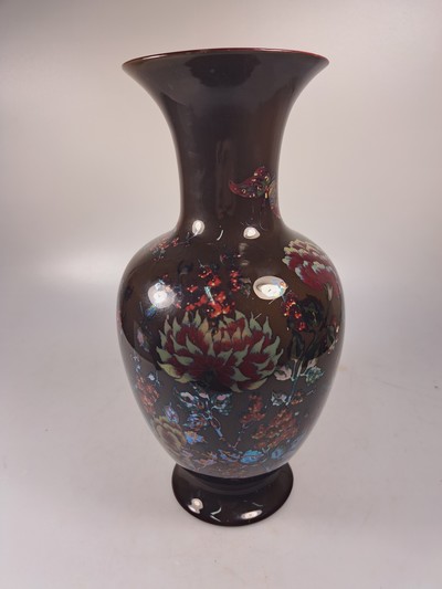 27068465g - Vase and planter, Zsolnay, Hungary, ceramic, brown ground, surrounding floral decoration, ...