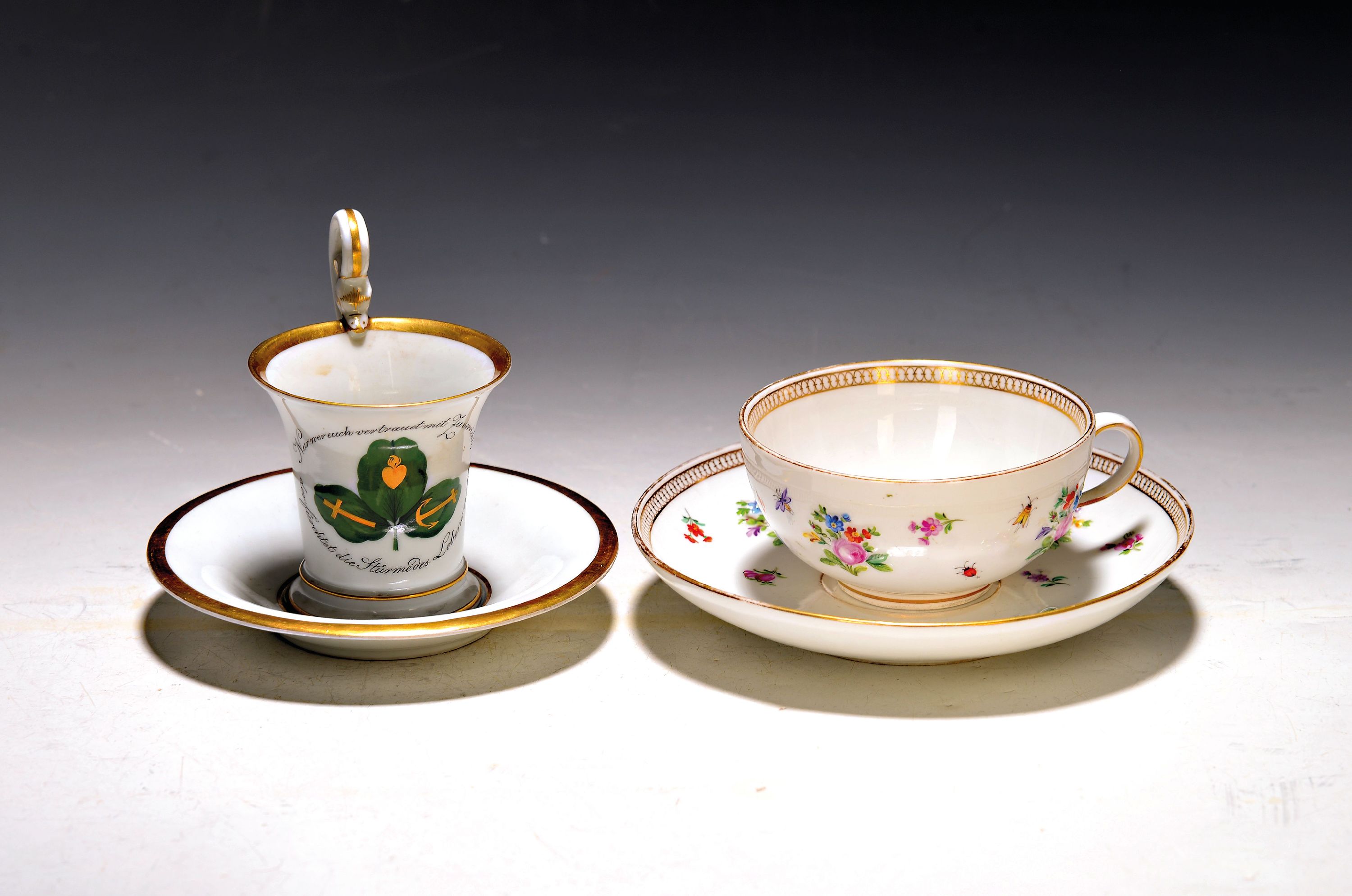 Image 27068500 - Zwei Tassen Meissen, um 1880-1924, a. Tasse mit Untertasse, reliefierter Blumendekor, ...