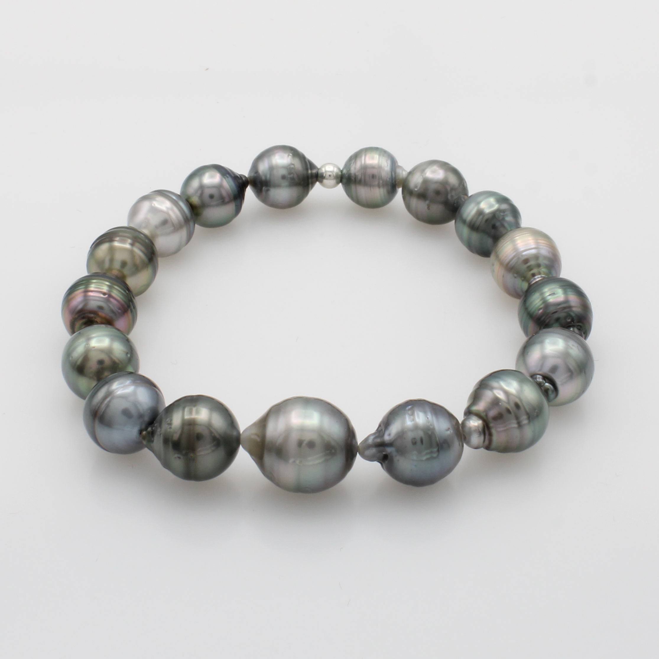 Image 27068804 - Flexibles Tahitizuchtperlenarmband, Perlen in versch. Grautönen im Verlauf v. 10-11 mm, ...