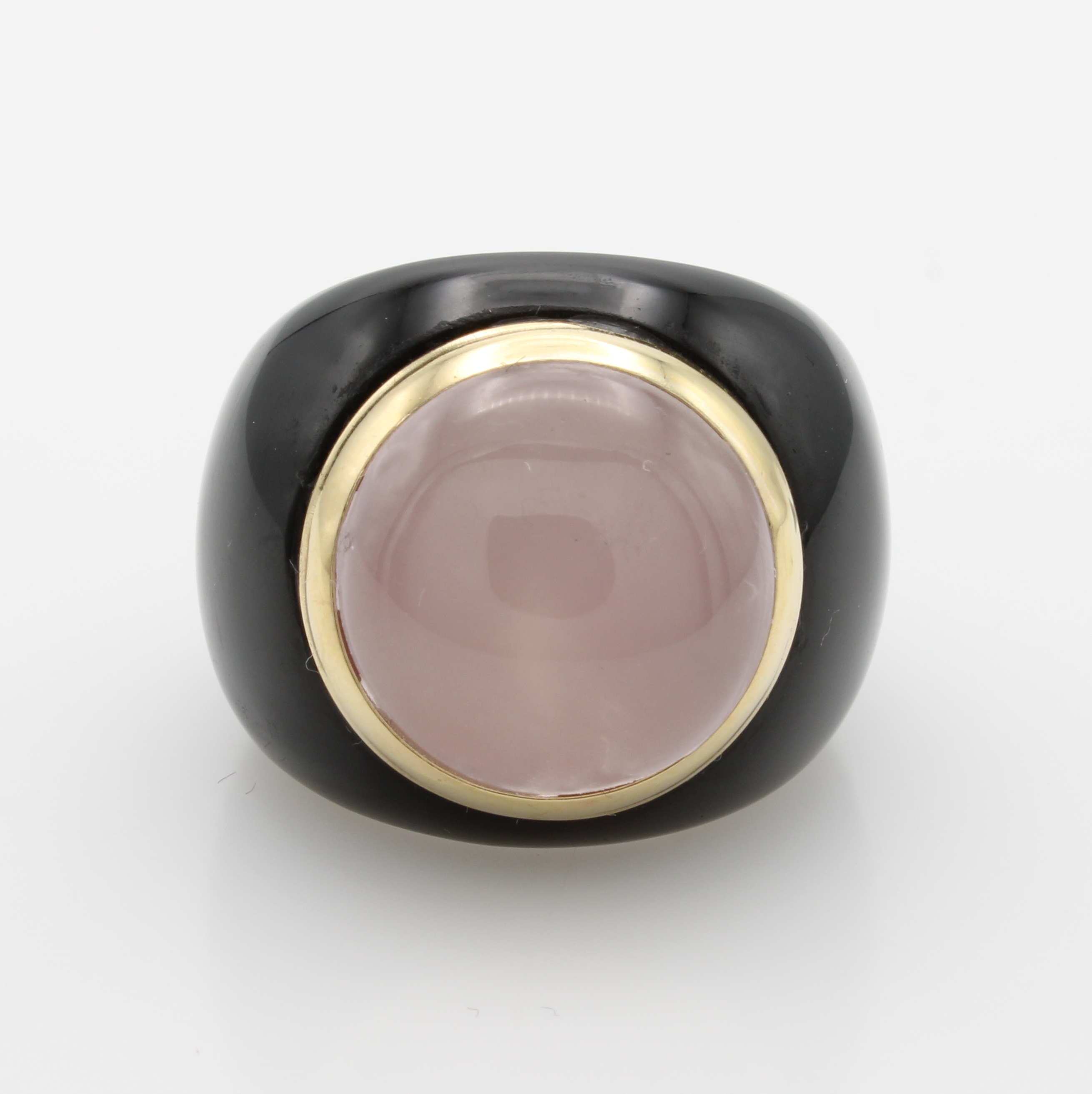 Image 27068812 - Achatring mit Rosenquarz, Fassung v. ovalem Rosenquarz GG 585/000, Schiene aus schwarzem ...