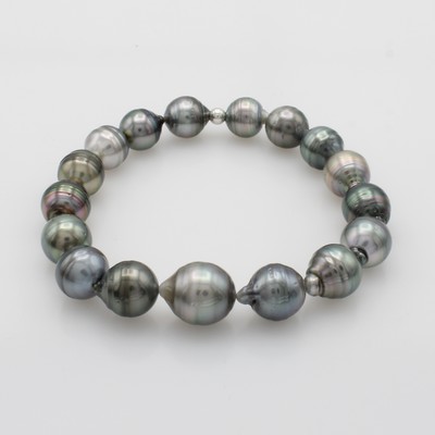 Image Flexibles Tahitizuchtperlenarmband, Perlen in versch. Grautönen im Verlauf v. 10-11 mm, ...
