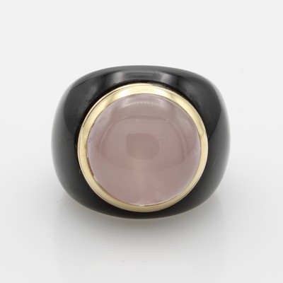 Image Achatring mit Rosenquarz, Fassung v. ovalem Rosenquarz GG 585/000, Schiene aus schwarzem ...