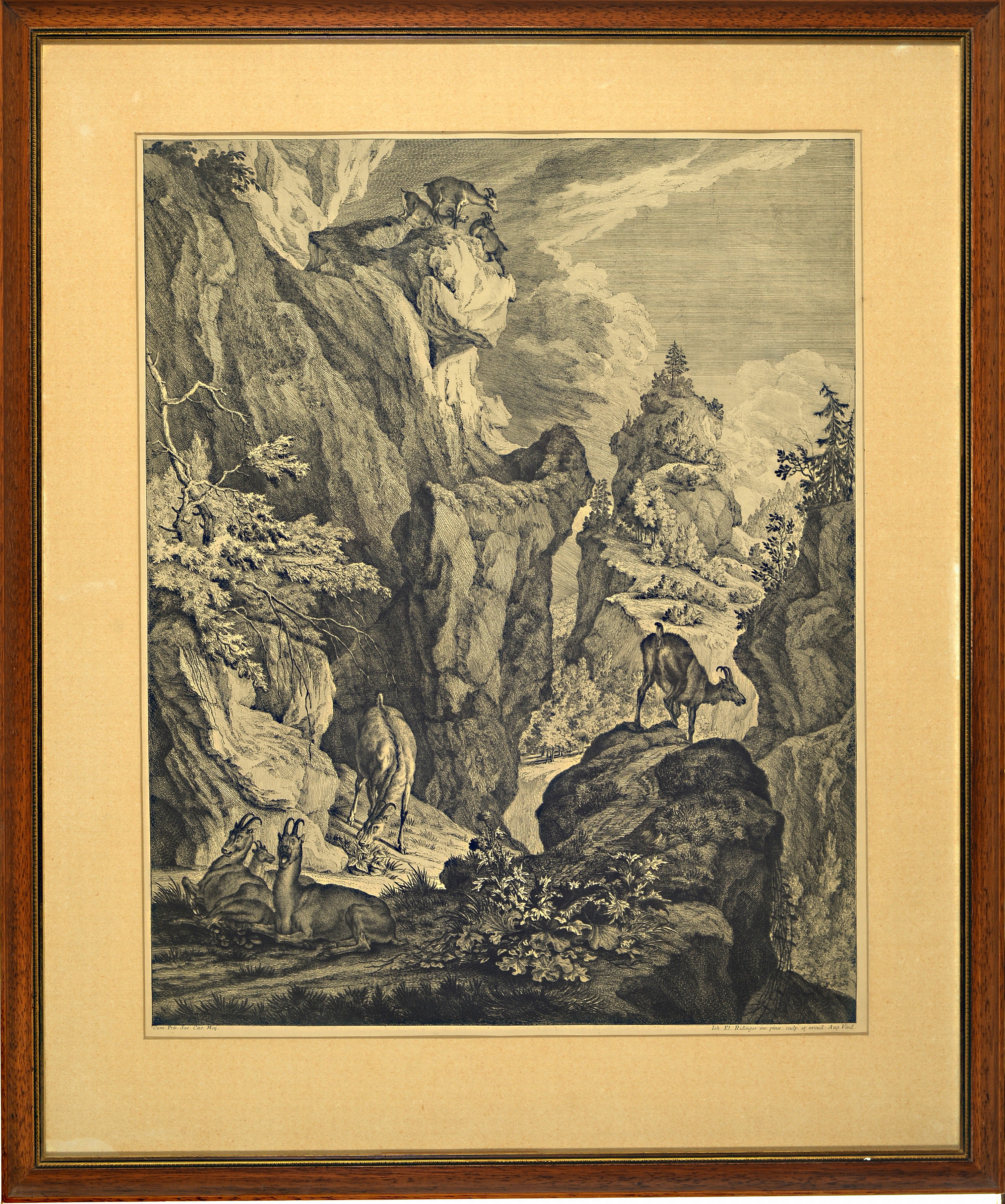 Detail a: Johann Elias Ridinger, 1698 - 1767, fünf Kupferstiche, u.a. 3 Jagdszenen, Allegorien auf den Sommer, Herbst und Winter, koloriert, gebräunt, Abb. ...
