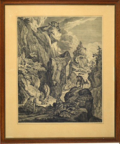 27068934a - Johann Elias Ridinger, 1698 - 1767, fünf Kupferstiche, u.a. 3 Jagdszenen, Allegorien ...