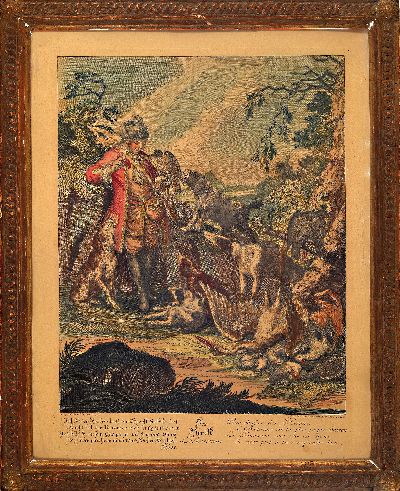 27068934k - Johann Elias Ridinger, 1698 - 1767, fünf Kupferstiche, u.a. 3 Jagdszenen, Allegorien ...