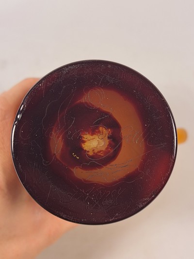 27069097r - Frühe Kantharos-Vase, Emile Galle, 1890-1900 , farbloses Glas, milchig weiß und gelb ...