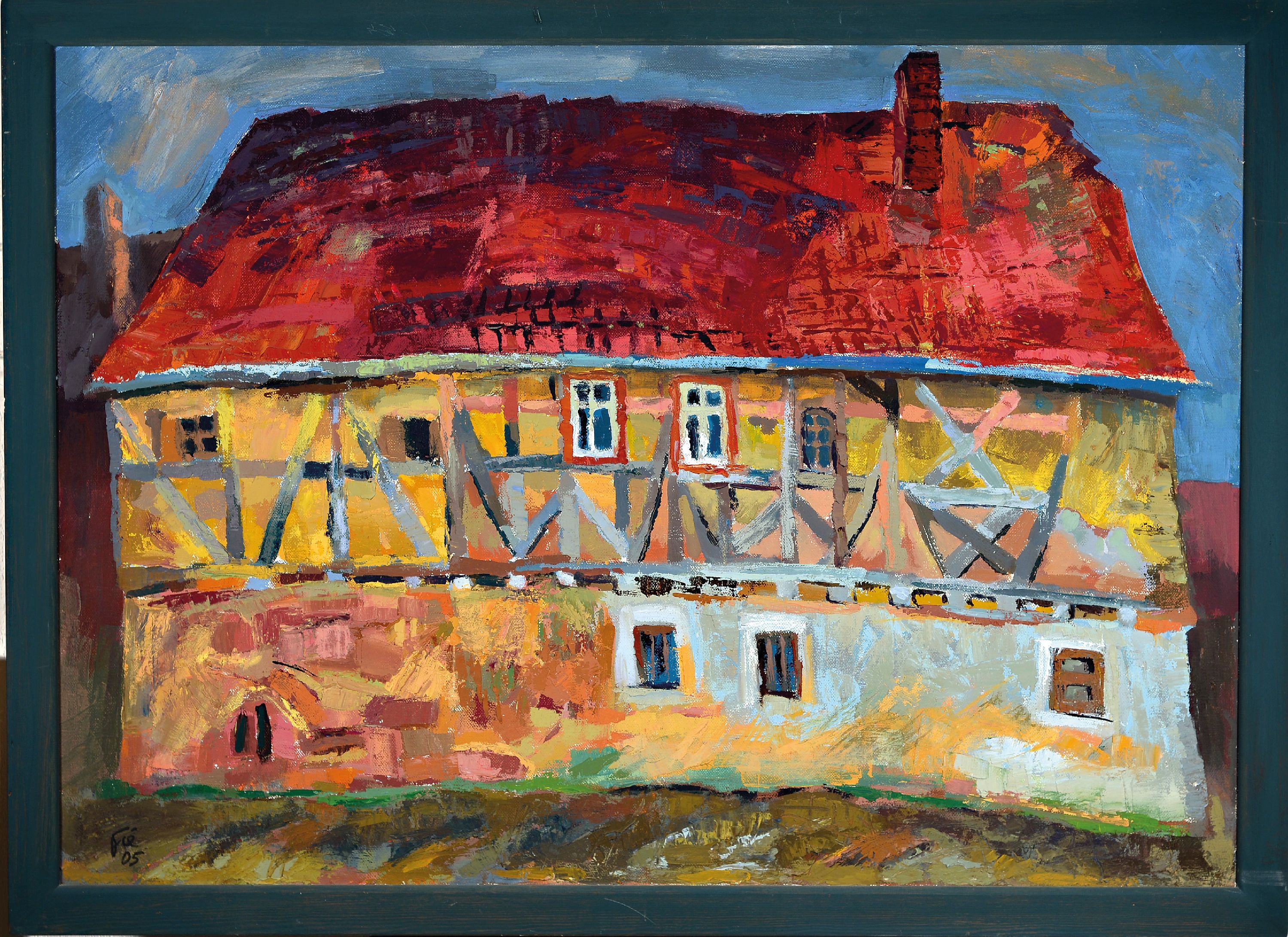 Detail k: Jochen Fiedler, geb. 1962 Dresden, Hausgesicht Ilbesheim, rückseitig so betitelt, Öl/Lwd, li. u. sign. und dat. 05, ca. 75x105cm, R. ca. 83x113cm