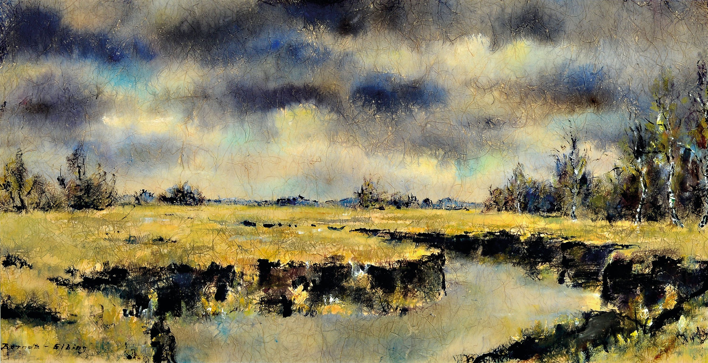 Image 27069116 - Karl-Heinz Berndt-Elbing, 1934 Elbing-1999 Rolfsen, Herbstliche Moorlandschaft, Aquarell ...