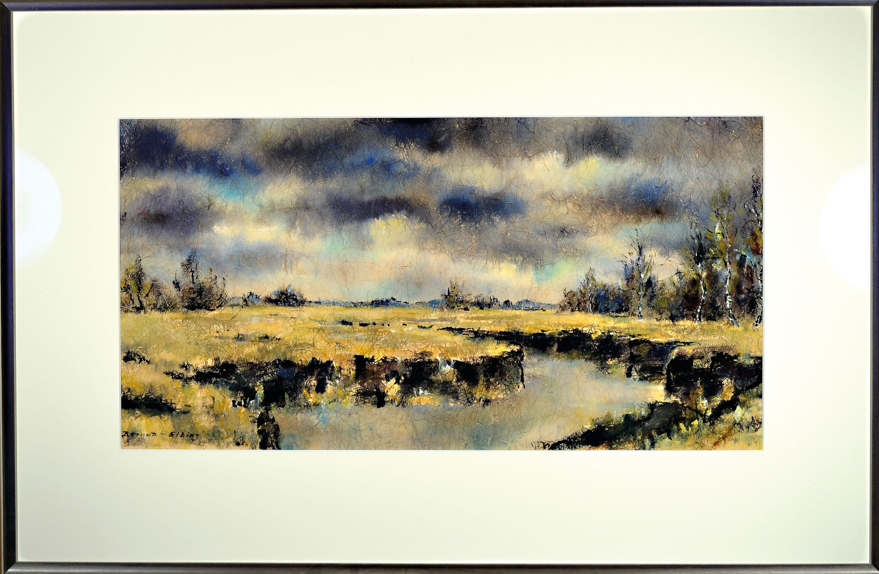 Detail k: Karl-Heinz Berndt-Elbing, 1934 Elbing-1999 Rolfsen, Herbstliche Moorlandschaft, Aquarell auf Papier, links unten sign., ca. 45x87cm, PP, u.Gl., R. ...