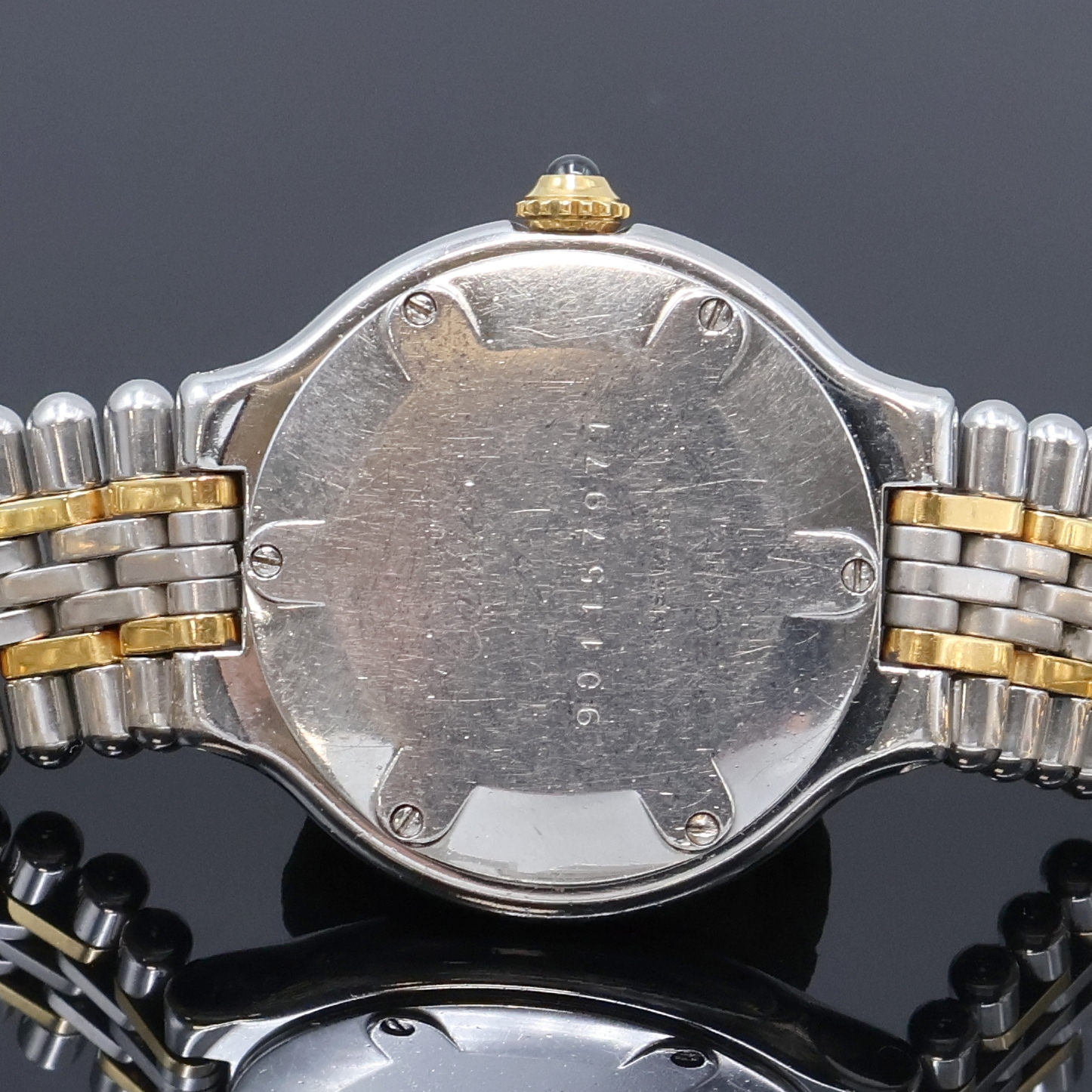 Detail e: CARTIER Damenarmbanduhr Linie 21, Schweiz um 1998, quarz, Edelstahl/gold komb. Geh. inkl. Gliederband m. dopp. Faltschl., Boden 6-fach verschr., ...