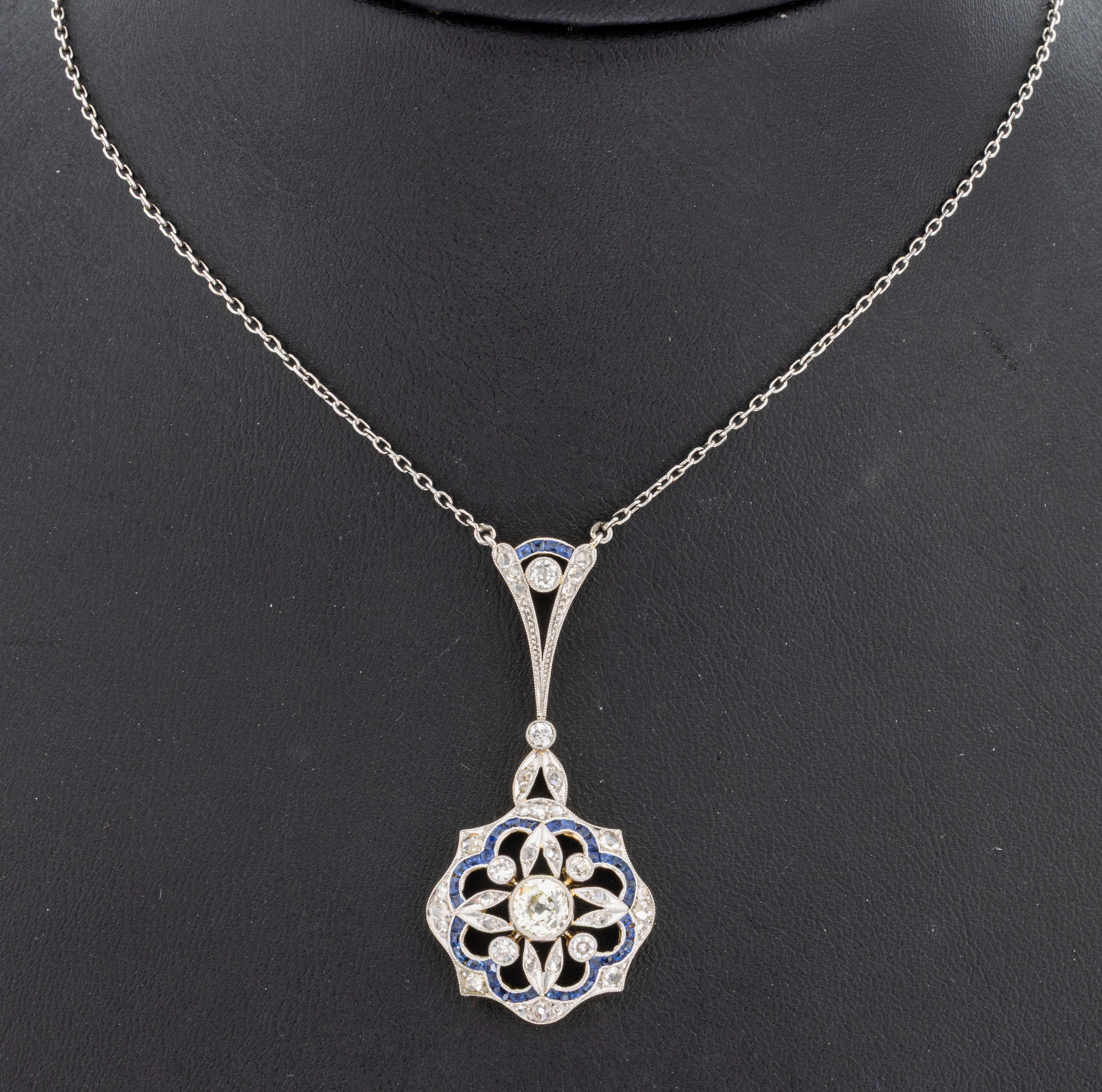 Image 27069180 - 14 kt Gold Jugendstil Diamant-Saphir-Collier, um 1900, GG/WG 585/000, mittig ...