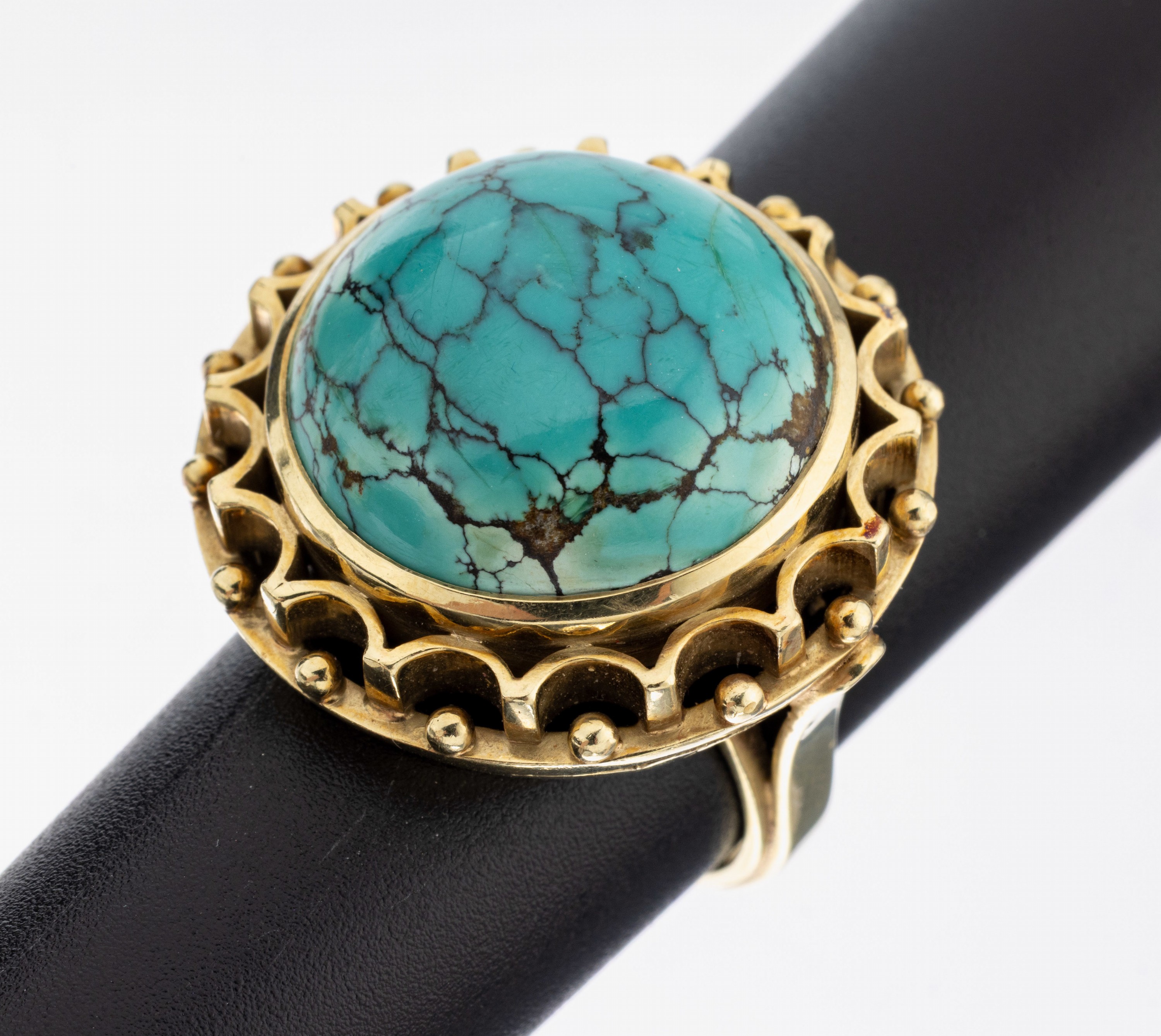 Image 27069696 - 14 kt Gold Türkis-Ring, GG 585/000, runder Türkismatrix Cabochon, D. ca. 17.7 mm, ca. ...