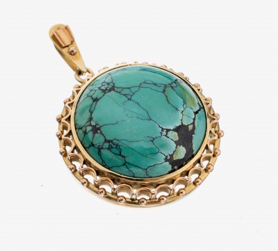 Image 14 kt Gold Türkis-Anhänger, GG 585/000, Türkismatrix-Cabochon, D. ca. 26.4 mm, ca. ...