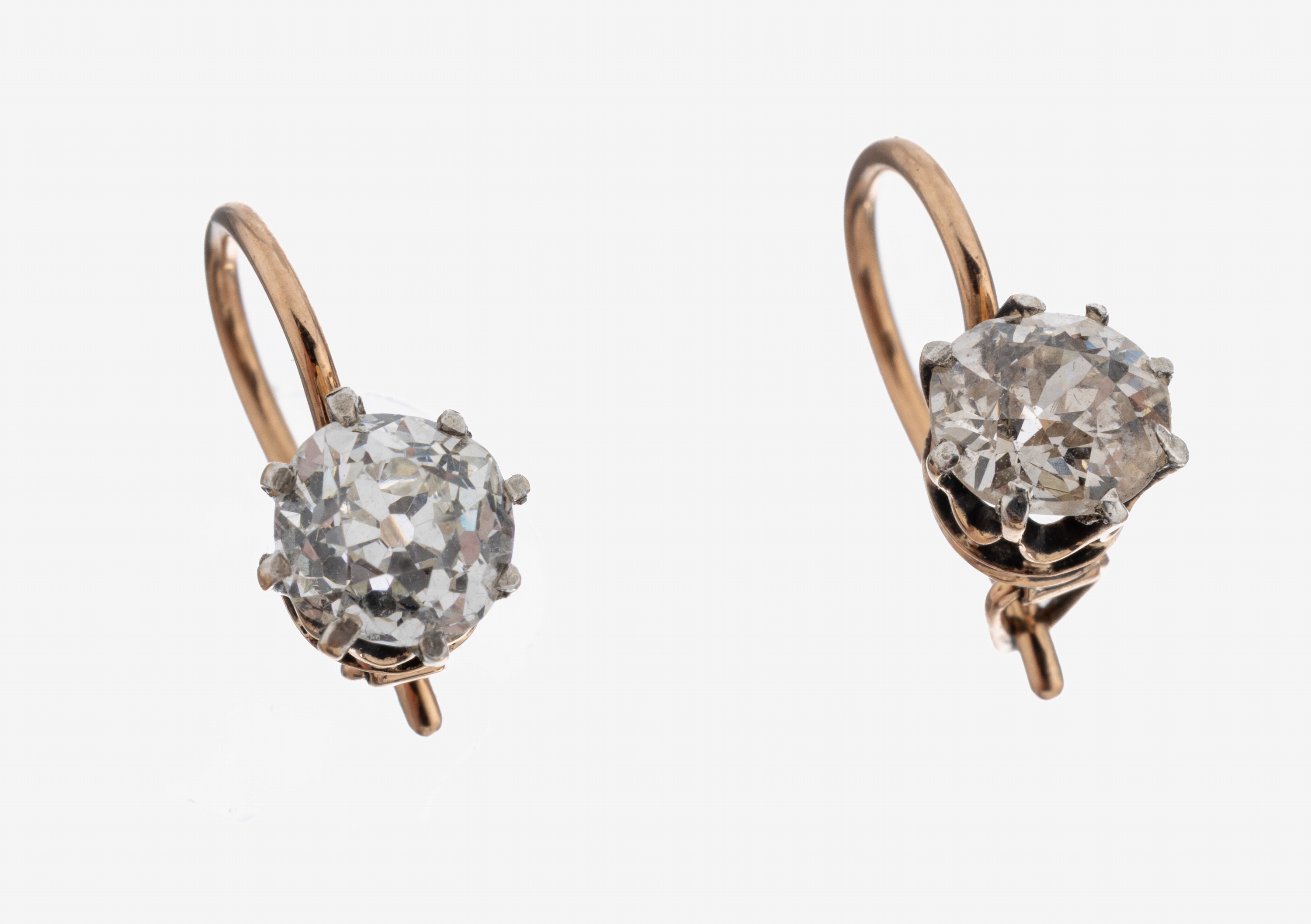 Image 27069721 - Paar 14 kt Gold Diamant-Ohrhänger, um 1890, RG 585/000, 2 Altschliffdiamanten zus. ca. ...