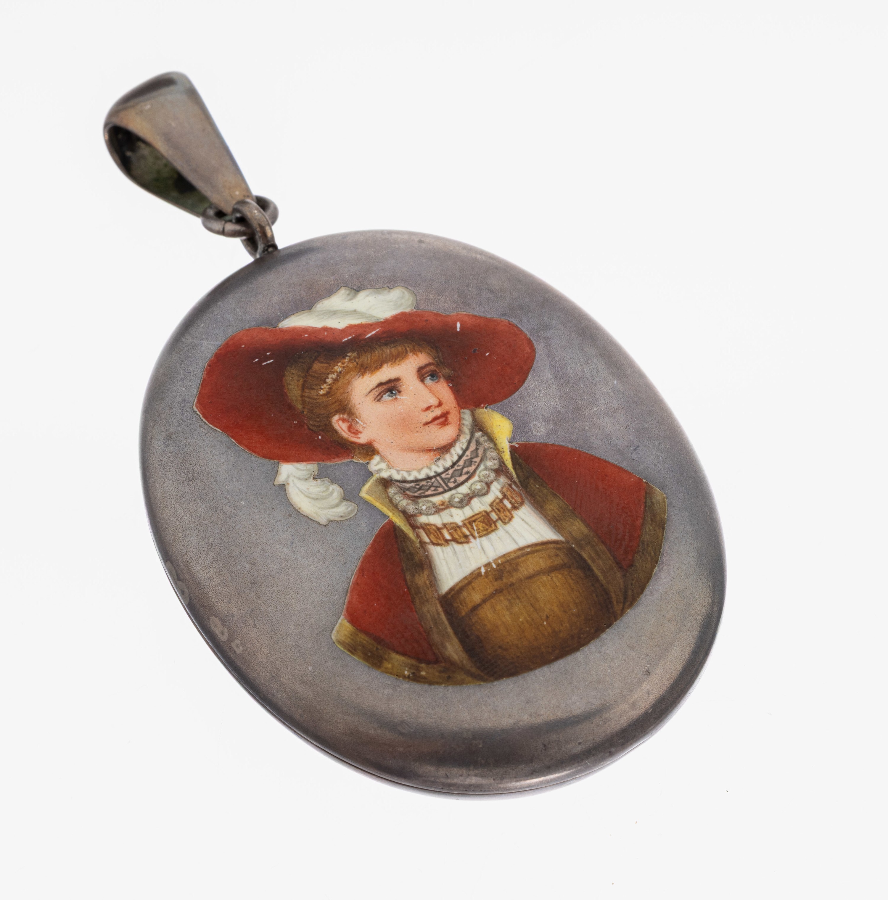Image 27069723 - Medaillon-Anhänger, um 1890, Silber gepr., ovale Grundform, Emailmalerei, Darstellung ...
