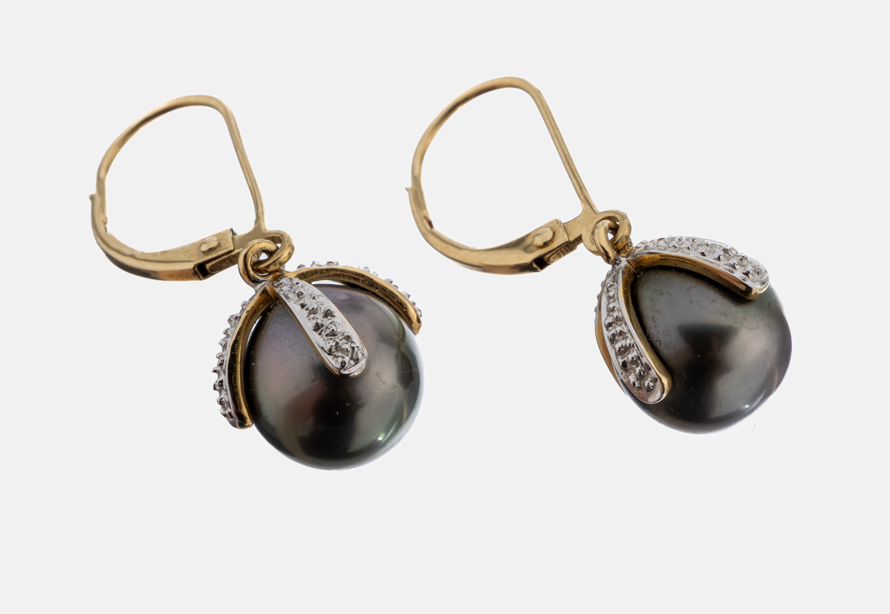 Image 27069727 - Paar 14 kt Gold Perl-Anhänger, GG 585/000 part. rhod., bewegl. Abhängungen, D. ca. ...