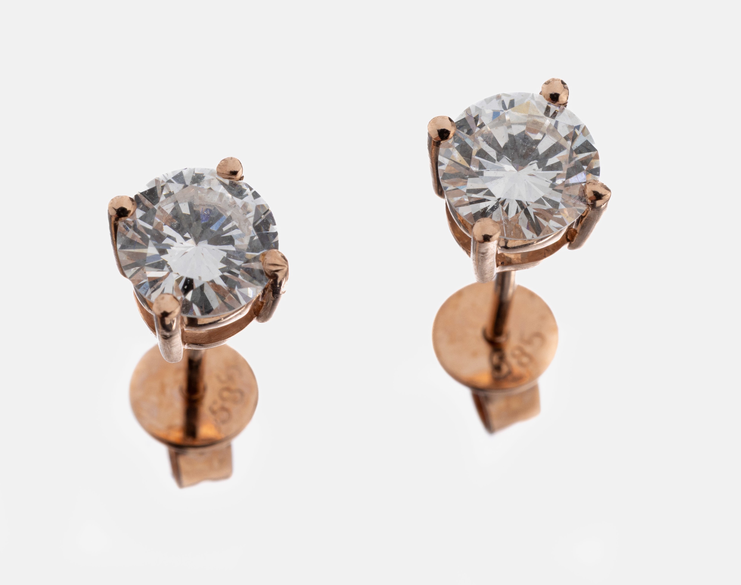 Image 27069810 - Paar 14 kt Gold Brillant-Ohrstecker, RG 585/000, 2 Brillanten zus. ca. 1.01 ct ...