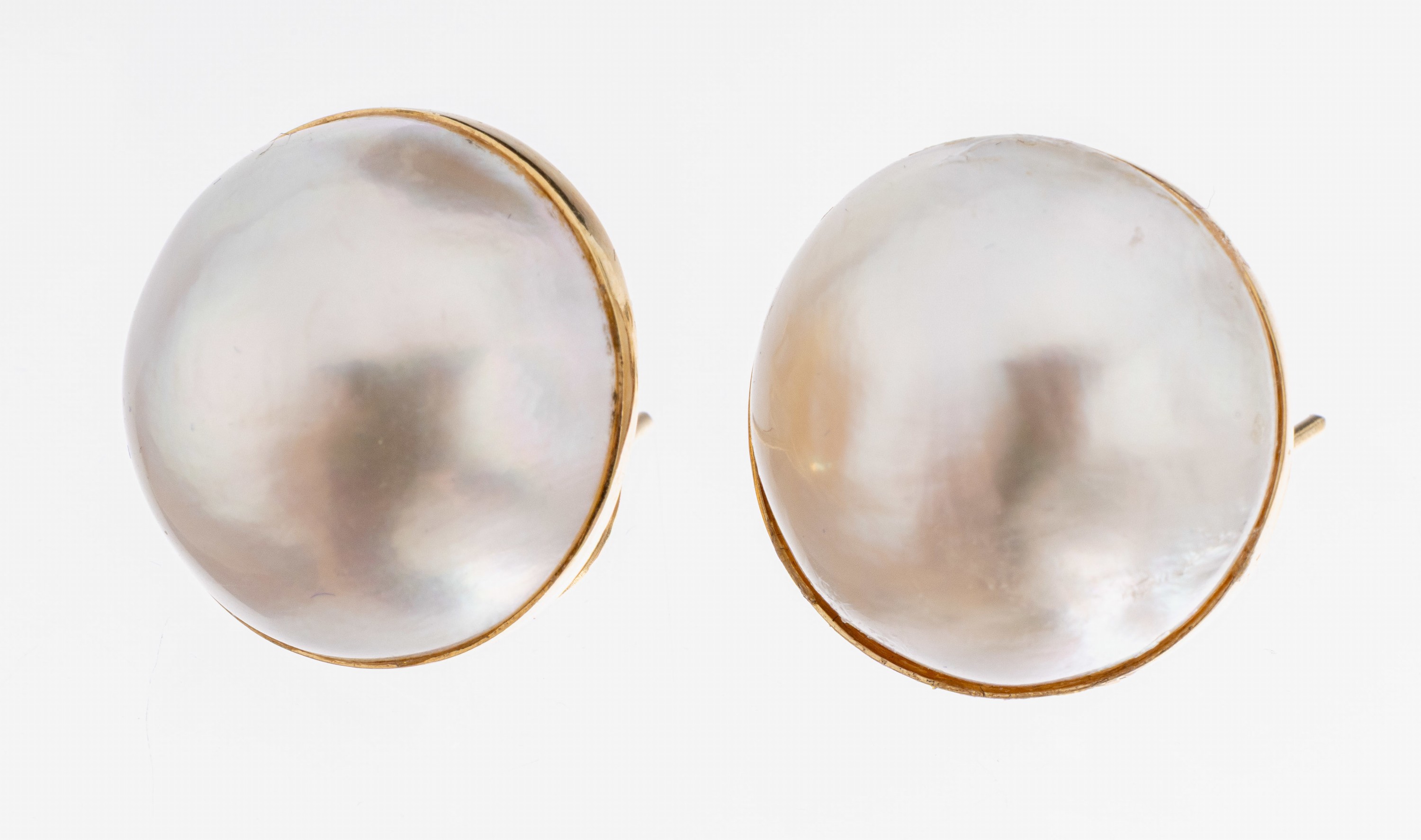 Image 27069814 - Paar 14 kt Gold Perl-Ohrstecker, GG 585/000, 2 l. cremefarb. Mabeperlen, D. ca. 17.8 ...