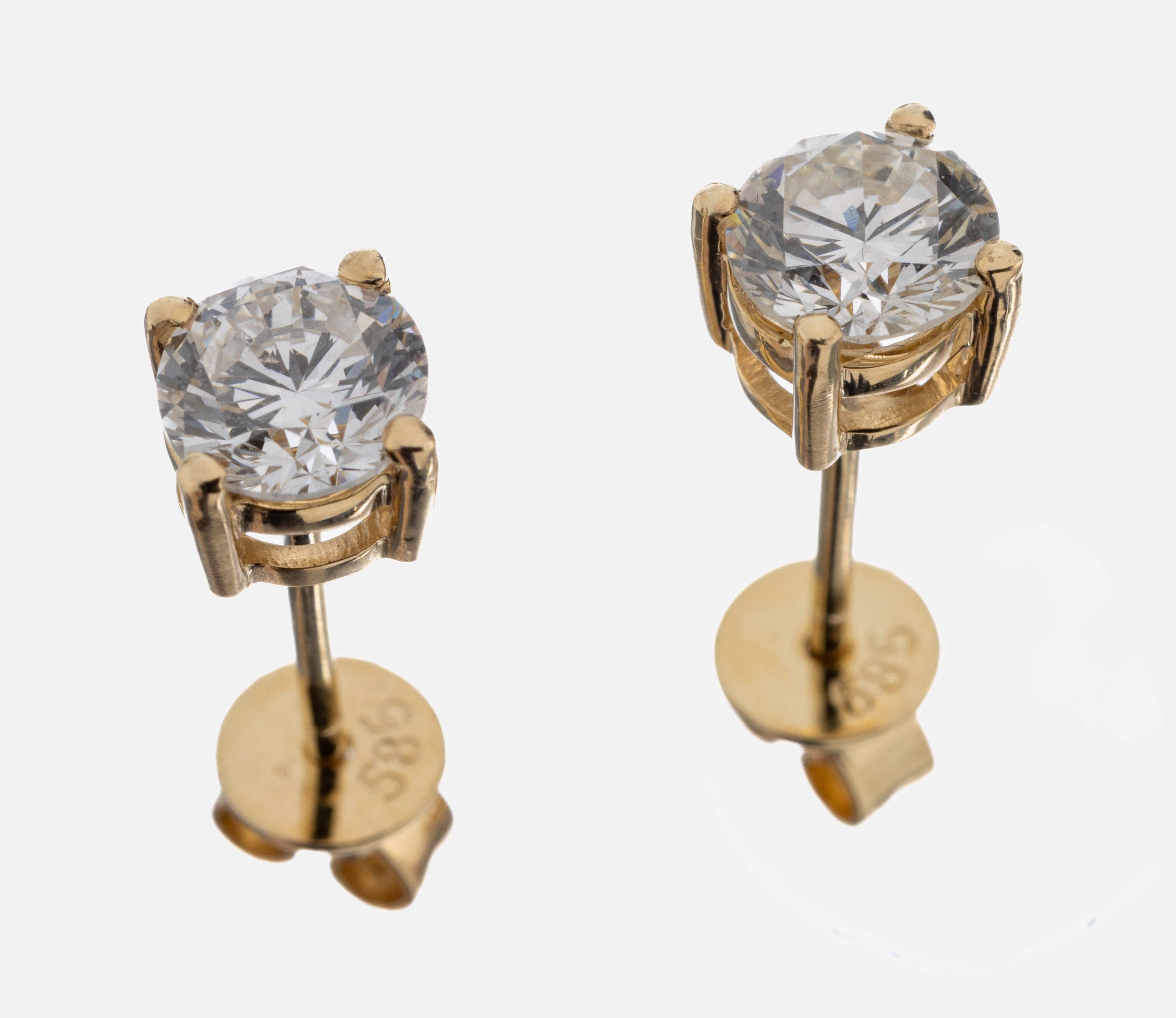 Image 27069820 - Paar 14 kt Gold Brillant-Ohrstecker, GG 585/000, 2 Brillanten zus. ca. 1.0 ct Weiß/si