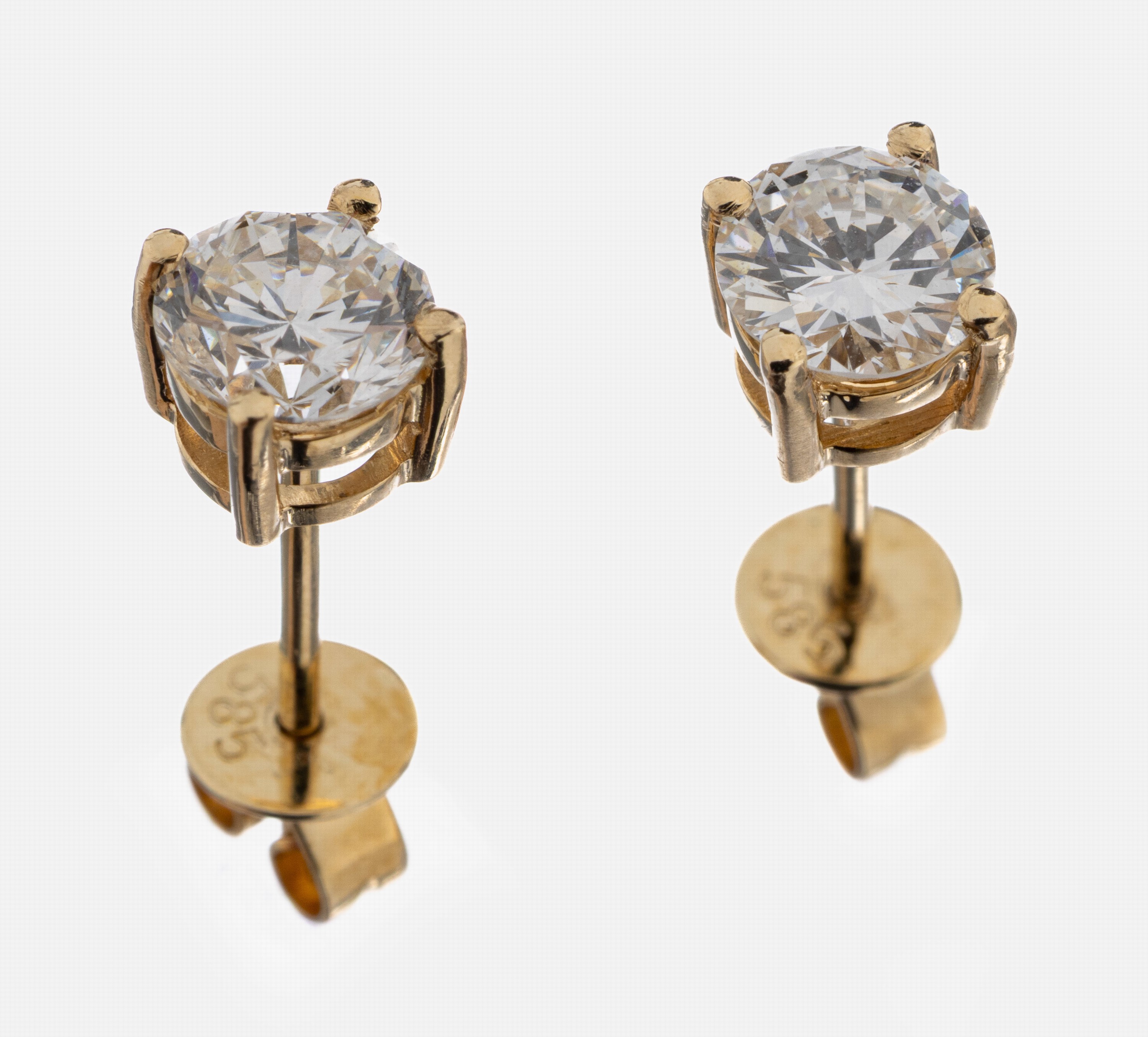 Image 27069828 - Paar 14 kt Gold Brillant-Ohrstecker, GG 585/000, 2 Brillanten zus. ca. 0.95 ct Weiß/si