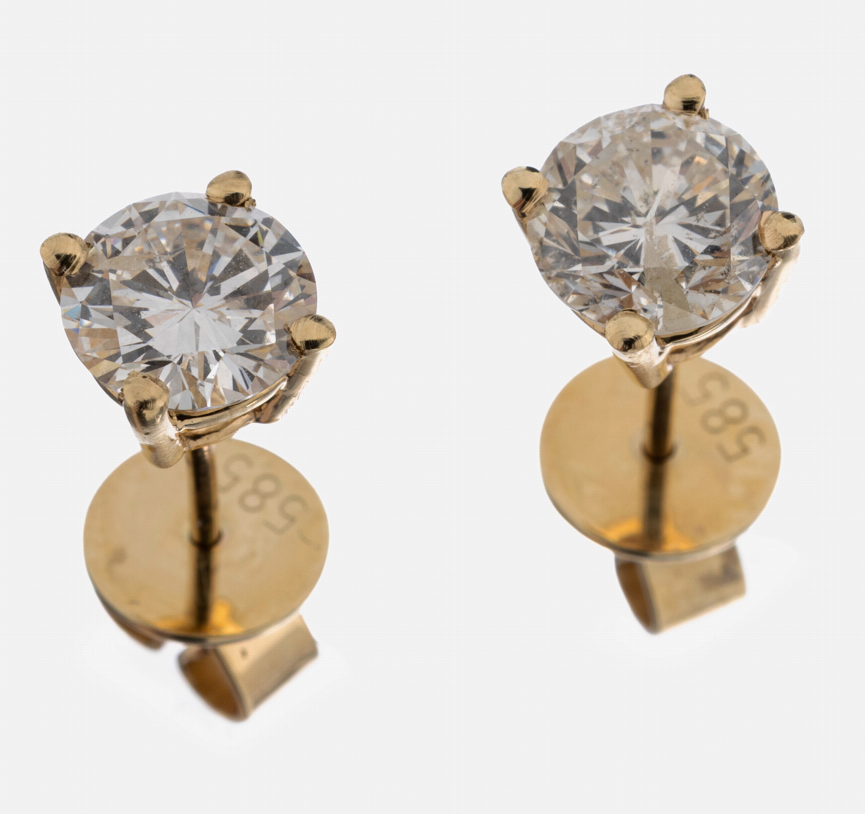 Image 27069843 - Paar 14 kt Gold Brillant-Ohrstecker, GG 585/000, 2 Brillanten zus. ca. 1.75 ct ...