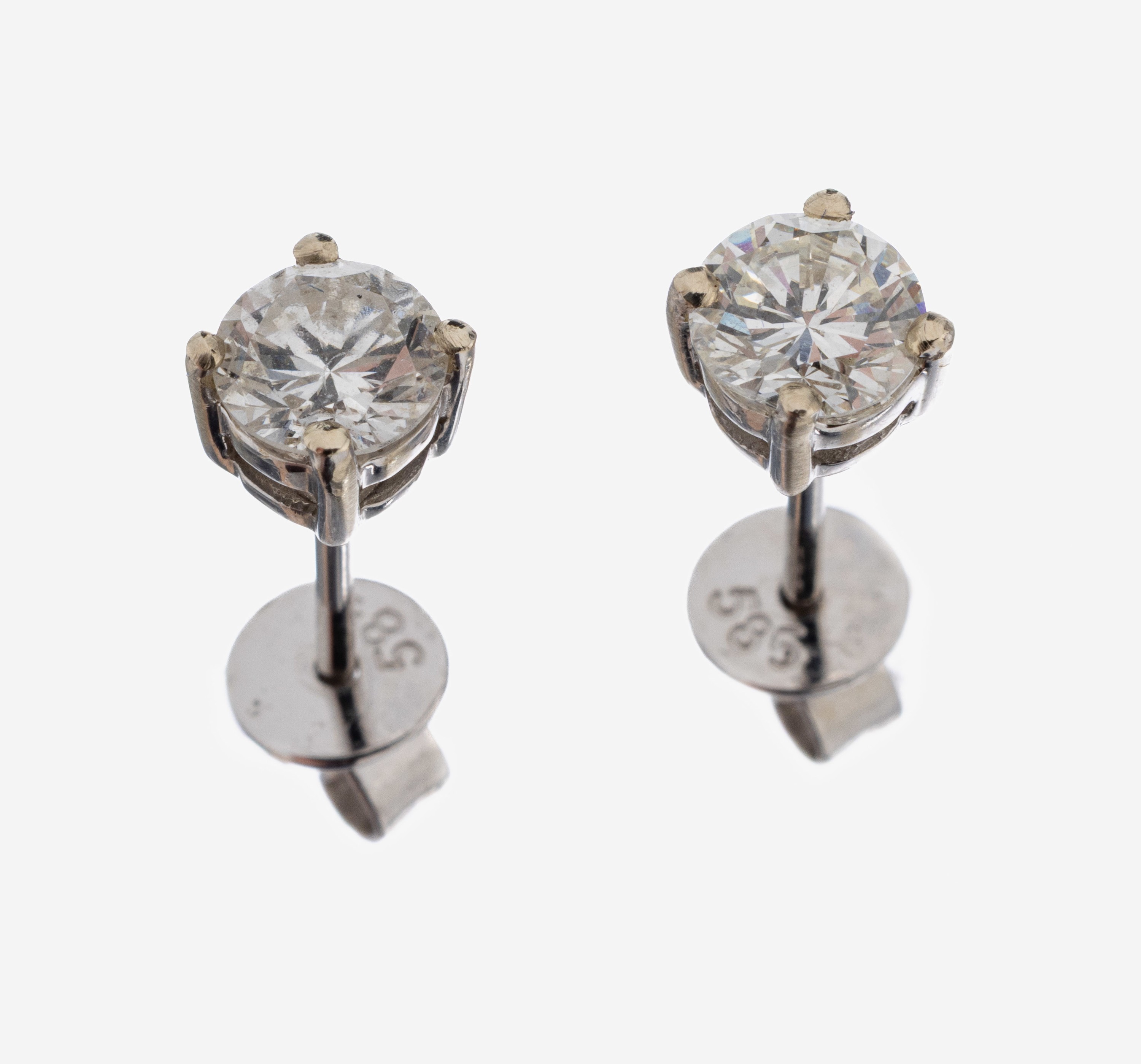 Image 27069846 - Paar 14 kt Gold Brillant-Ohrstecker, WG 585/000, 2 Brillanten zus. ca. 0.70 ct Weiß/si