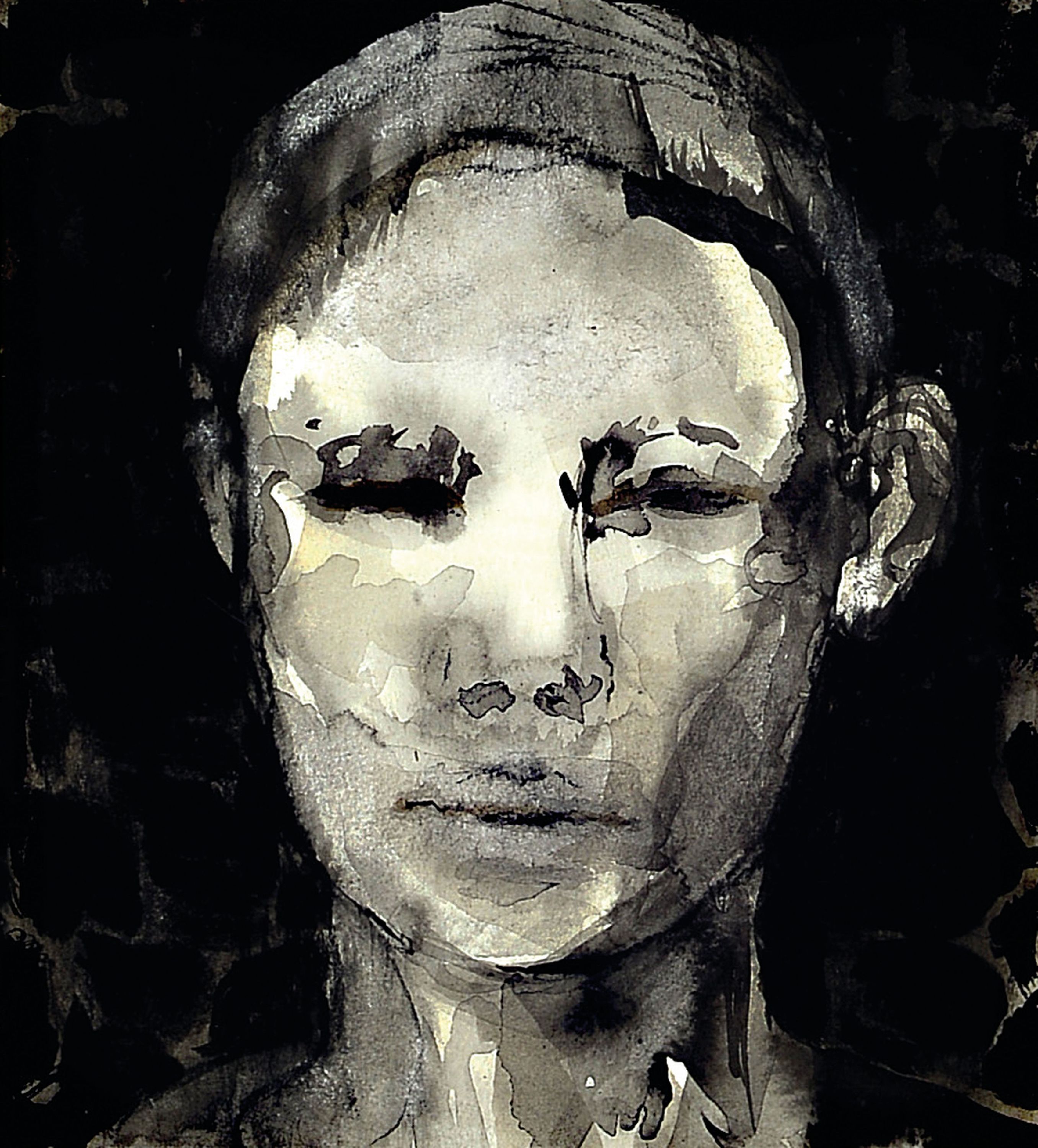 Image 27069847 - Stephanie Laeger, geb. 1975 Freiburg, Aquarell/Tusche, Frauenbildnis, Kopf einer ...