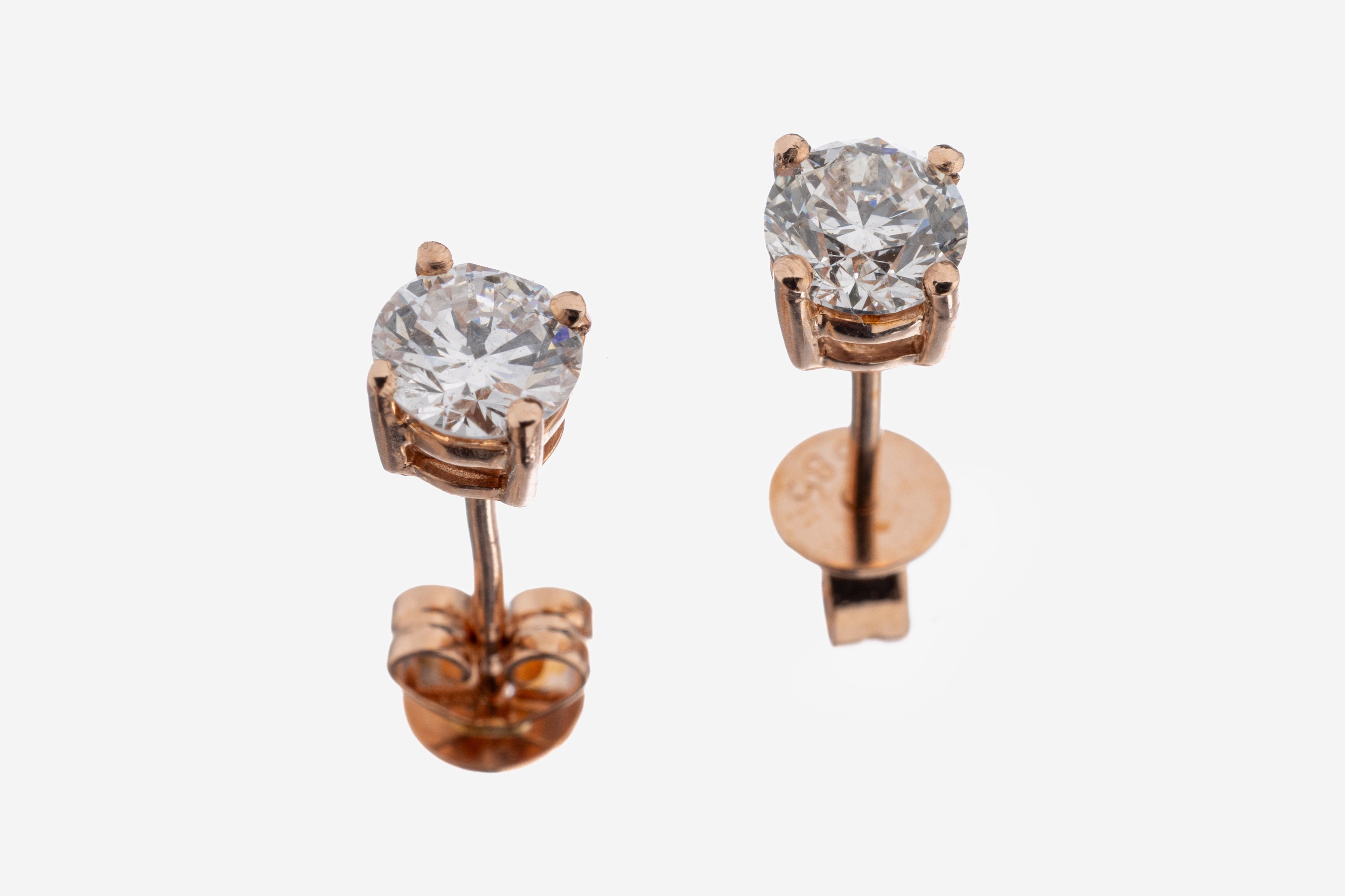 Image 27069851 - Paar 14 kt Gold Brillant-Ohrstecker, RG 585/000, 2 Brillanten zus. ca. 0.81 ct Weiß/p